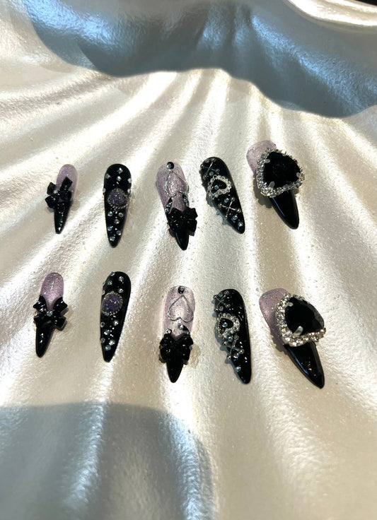 10Pcs Vibrant Y2K Nails (Black & Purple)