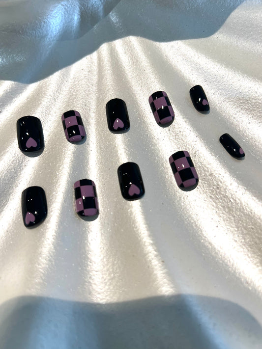 24Pcs Checkmate Purple Nails