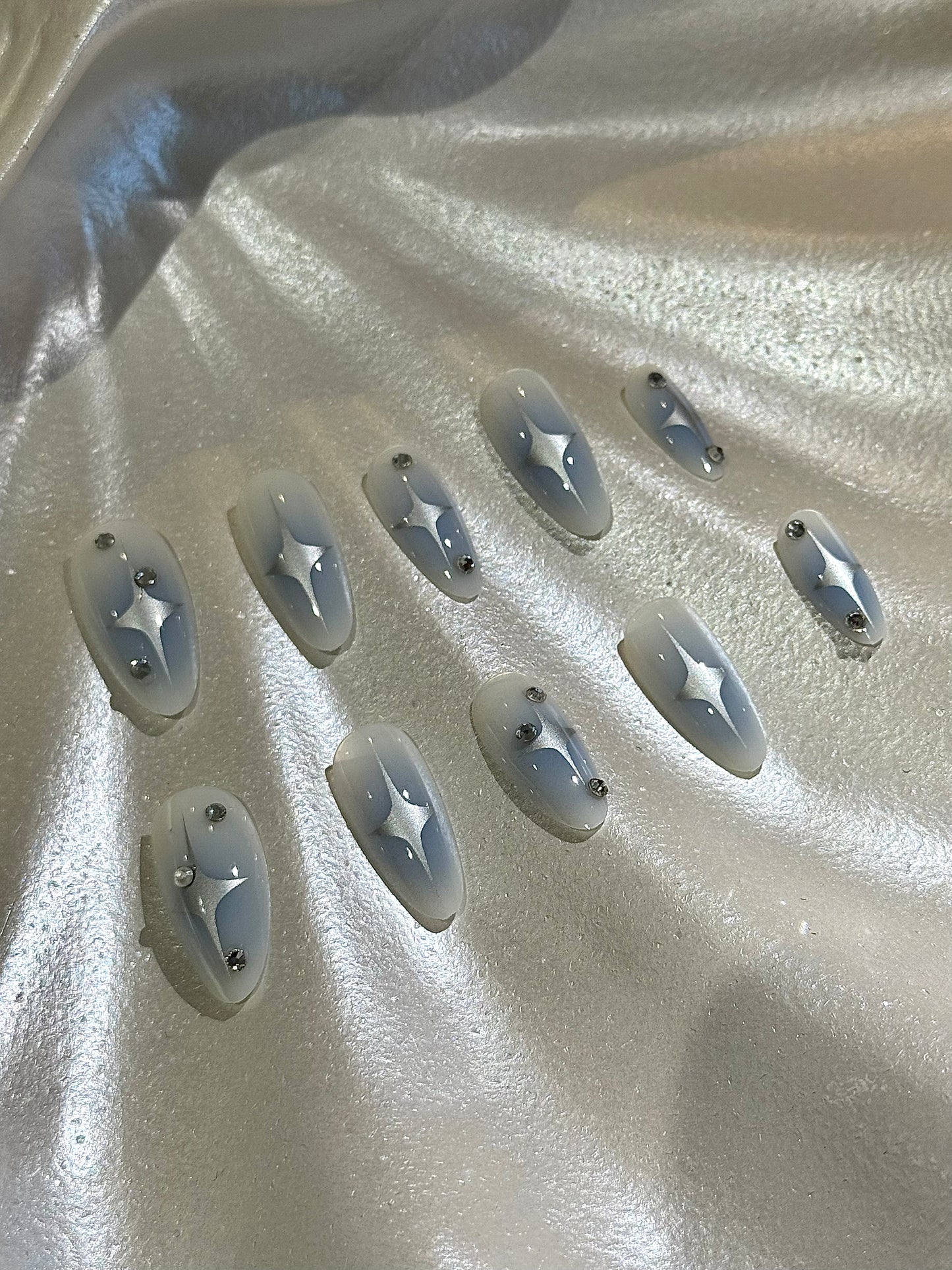 24Pcs Silver Star Blue Nails