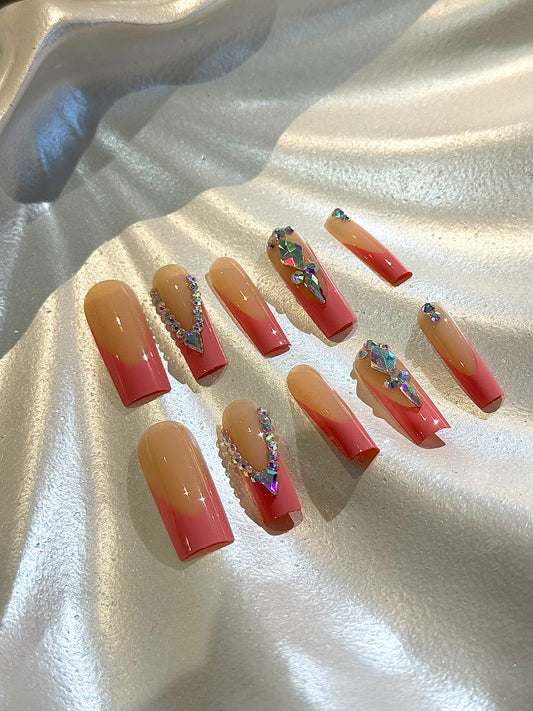 24Pcs Diamond Blush Nails