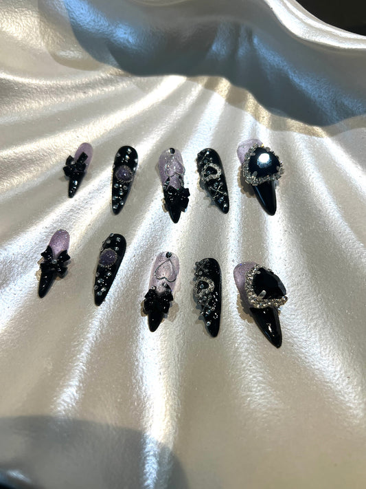 10Pcs Vibrant Y2K Nails (Black & Purple)