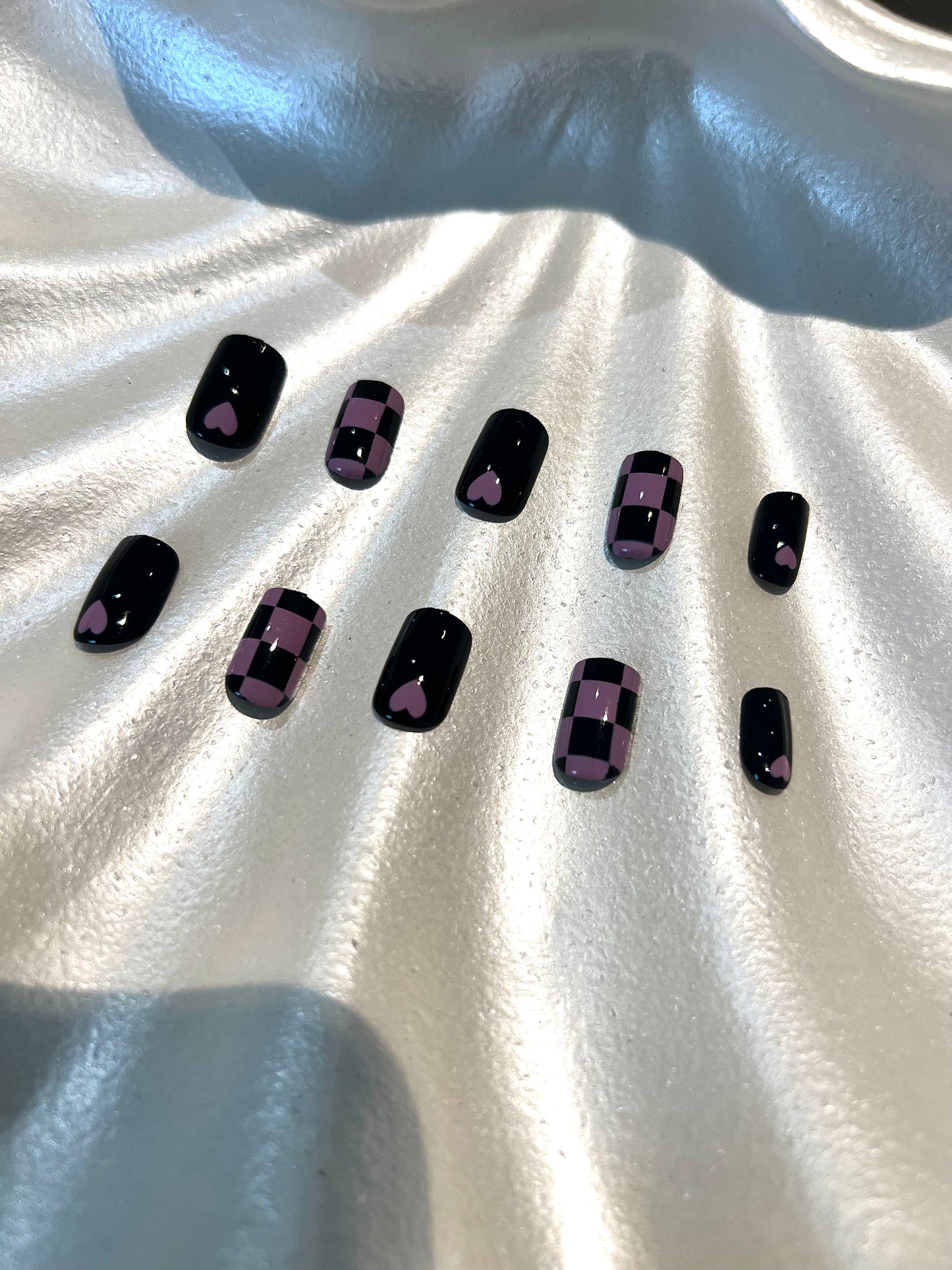 24Pcs Checkmate Purple Nails