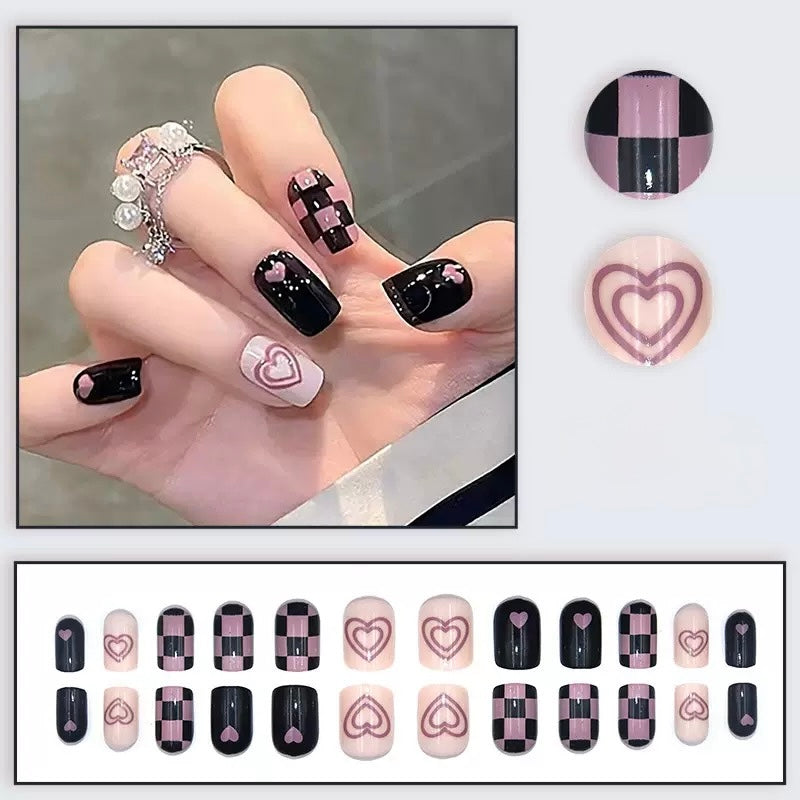 24Pcs Checkmate Purple Nails