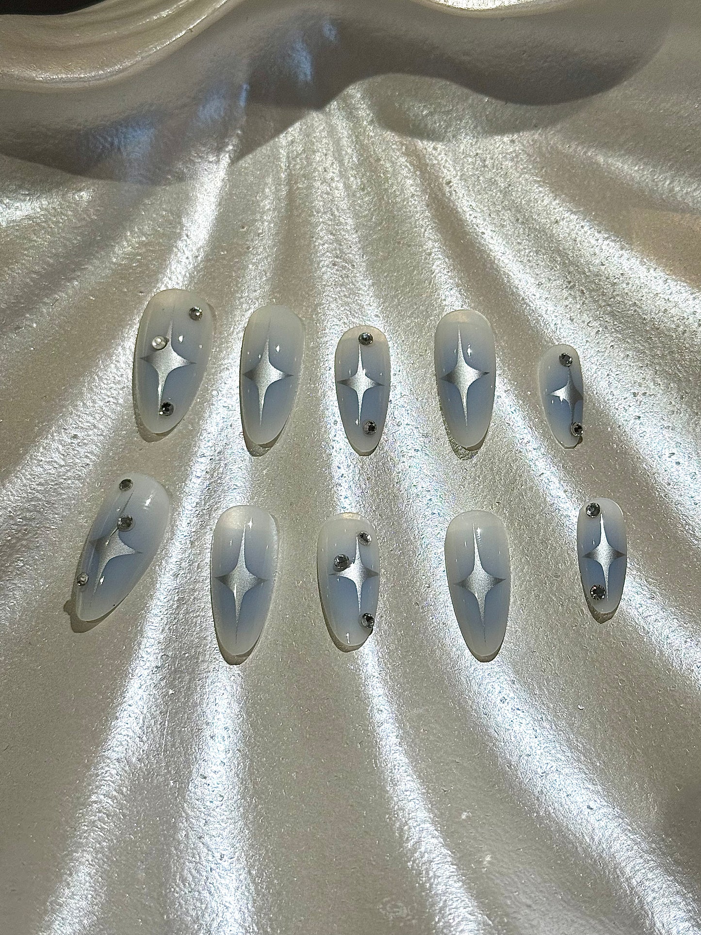 24Pcs Silver Star Blue Nails